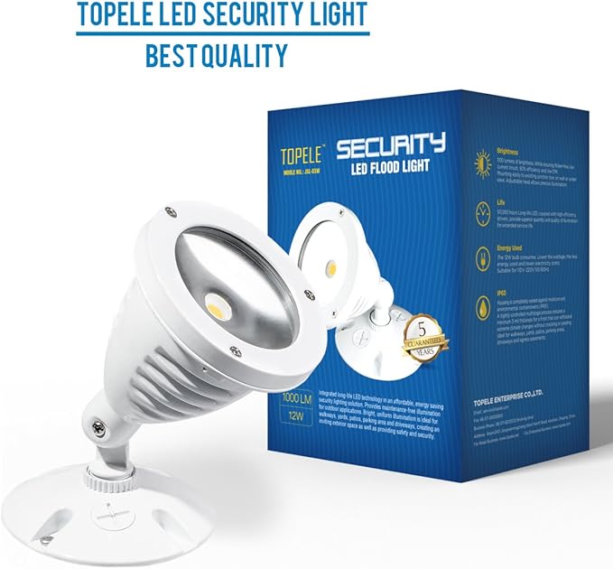 TOPELE JSL-03W LED Flood Light, Security Light, Spot Light 13.5W(100W Halogen Bulb Equivalent), Waterproof IP65, 1000lm, 4000K, Adjustable Head, ETL Listed