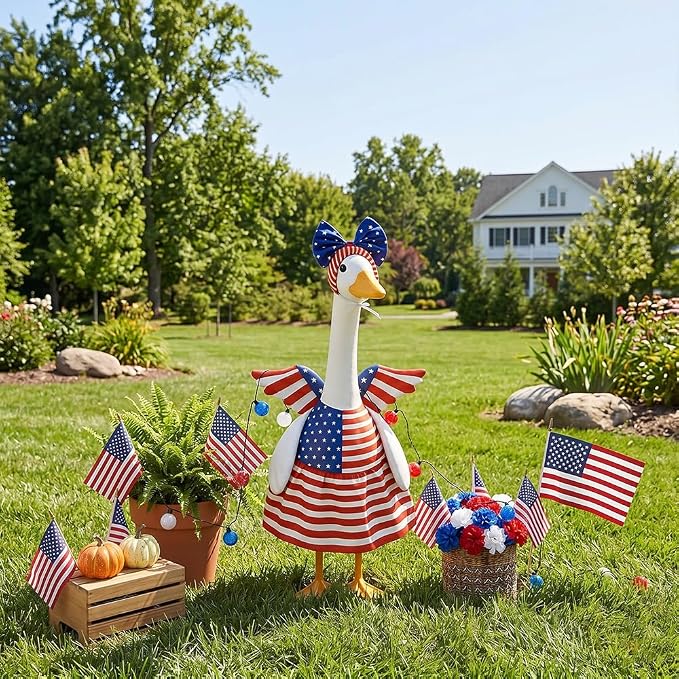 STONESTAR 4th of July Porch Goose Outfits for 23" H Lawn Statue, Patriotic Porch Geese Outfit Clothes with Wing Goose Costume for Independence Day & Memorial Day Outdoor Garden Yard Patio Decor