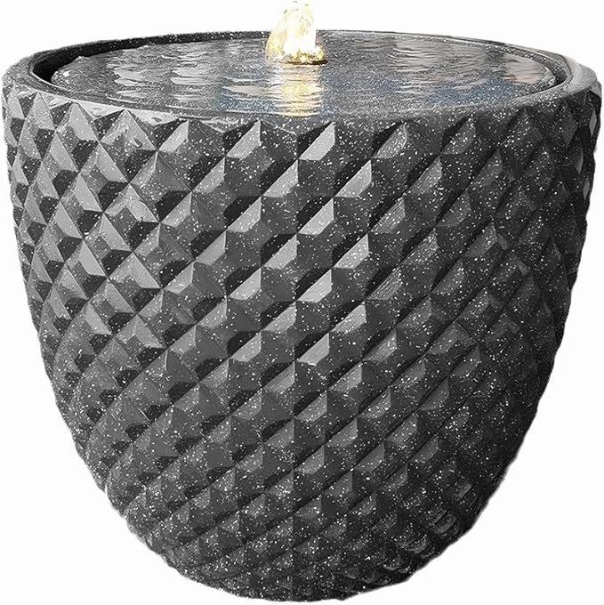 Generic 14 Inch Solar Water Fountain Outdoor Garden Outdoor LED Waterfall Fountain Round Stone with LED Lights & Pump Solar Powered for Garden Patio Yard Deck