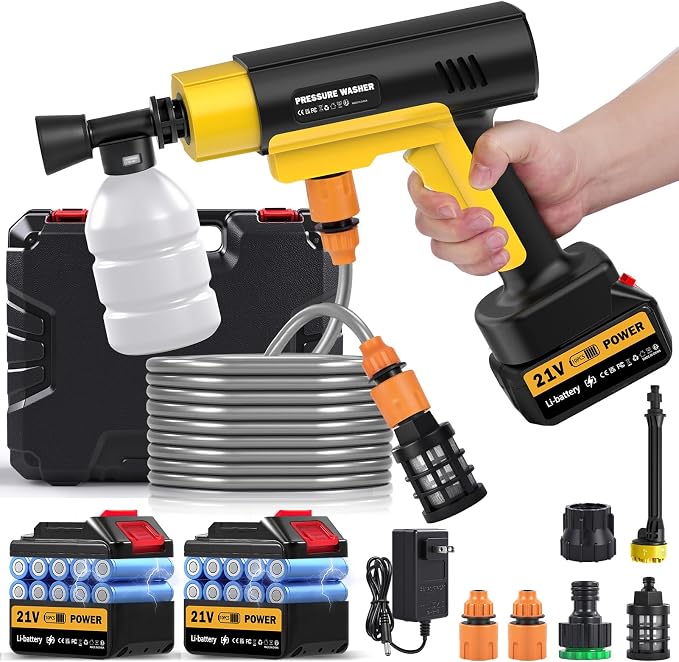 Cordless Portable Washer Gun, 1885PSI Battery Operated Pressure Washer, Portable Power Washer with 3.0Ah Dual Batteries &Charger, 6-in-1 Nozzle Foam Cannon, for Vehicle, Driveway Deck