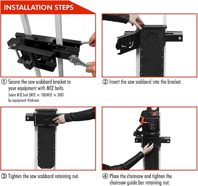 Universal Tractor Chainsaw Holder with Saw Scabbard, Heavy-duty Steel Chainsaw Mount, Fits All Chainsaw Sizes, No-Drill Farm Equipment Carrier for Tractor Loader Arm, UTV, ATV, Agricultural Machinery