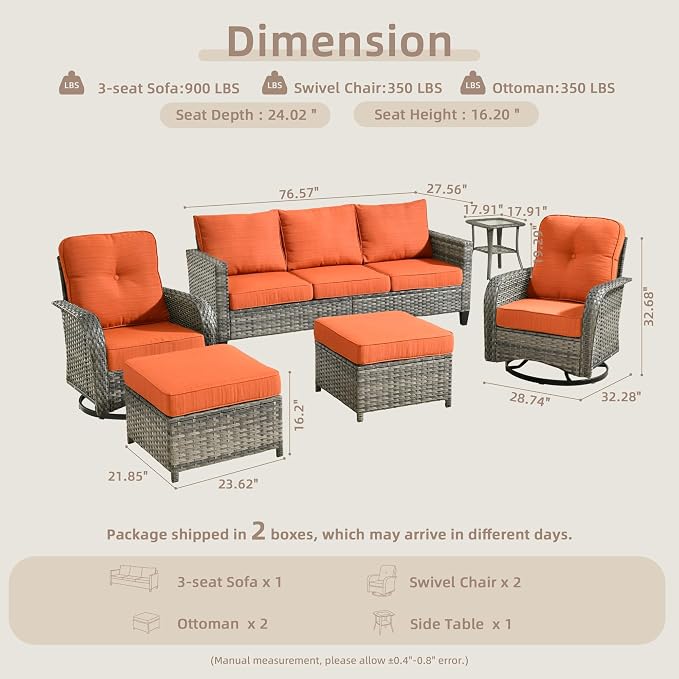 CAODOC 6 Pieces PE Wicker Patio Furniture Set, Outdoor Sectional Sofa with Swivel Chairs, Modern Rattan Conversation Set for Yard, Garden, Lawn, Deck, and Backyard