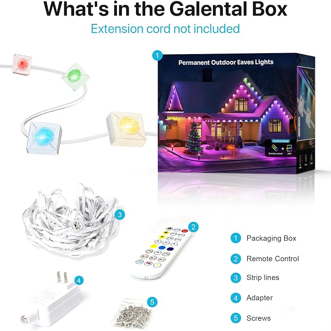 RGB+IC Permanent Outdoor Lights, DIY Lighting Effects, 200FT | Permanent Outdoor Lights with 120 LEDs, App & Remote Control, Timer, IP65 and Dynamic Effects for Yards, Home