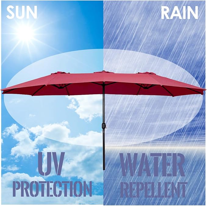 Tangkula 15 Ft Patio Umbrella Double-Sided Outdoor Market Table Umbrella with Crank (Wine Red)