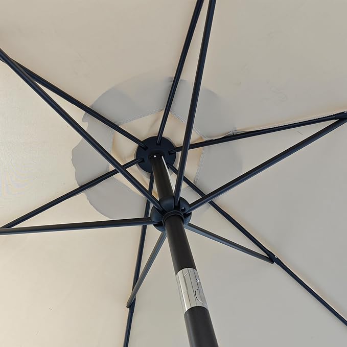 9ft Patio Umbrella, Outdoor Umbrella with Push Button Tilt and Crank, Sunshade Waterproof Market Umbrella with 6 Sturdy Ribs, Yard Umbrella for Backyard, Garden, Patio, Deck, Lawn, Pool, Khaki-Classic
