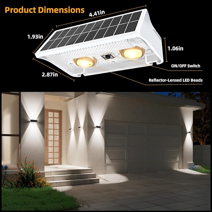 NIORSUN Solar Fence Lights Outdoor, 6 Pack Up and Down Waterproof Solar Wall Lights, Fence Lights with Lens, Warm & Cool White + RGB, Dusk to Dawn Lighting for Patio, Backyard, Pool, Railing (White)