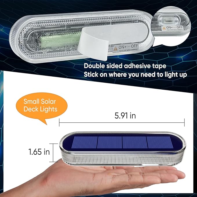 YiLaie Solar Stair Lights Outdoor Waterproof, Stick on Solar Strip Lights Auto ON/Off, Small Step for Outside Dock Driveway Mailbox Deck Solar Powered Warm White (6 Pack)