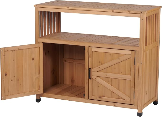 Wooden Outdoor Storage Cabinet, Bar Table Cabinet with Storage, Buffet Sideboard for Patio, Garden, Potting Bench, TV Stand, Balcony, Light Brown