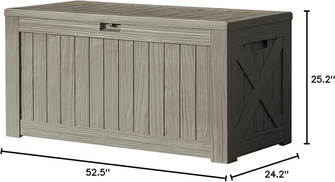 Devoko 120 Gallon Deck Box Resin Outdoor Storage Box Waterproof for Patio, Large Outdoor Storage Bench Lockable for Outside (Brown)
