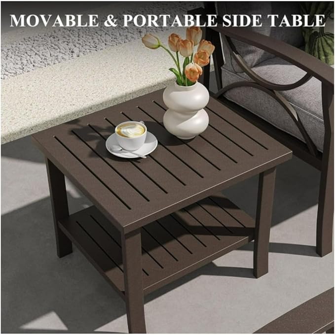 Hassyee 2 Pieces All-Weather Metal Outdoor Conversation Set with Coffee Table and Removable Cushions for Balcony, Patio Furniture Set with Modern Curved Design for Backyard, Lawn (Coffee Table)
