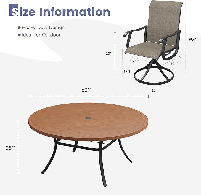 VICLLAX 9 Pieces Outdoor Dining Set, Patio Furniture Set of 8 Patio Swivel Dining Chairs and 60" Patio Round Table, Mixed Brown Chairs & Walnut Tabletop