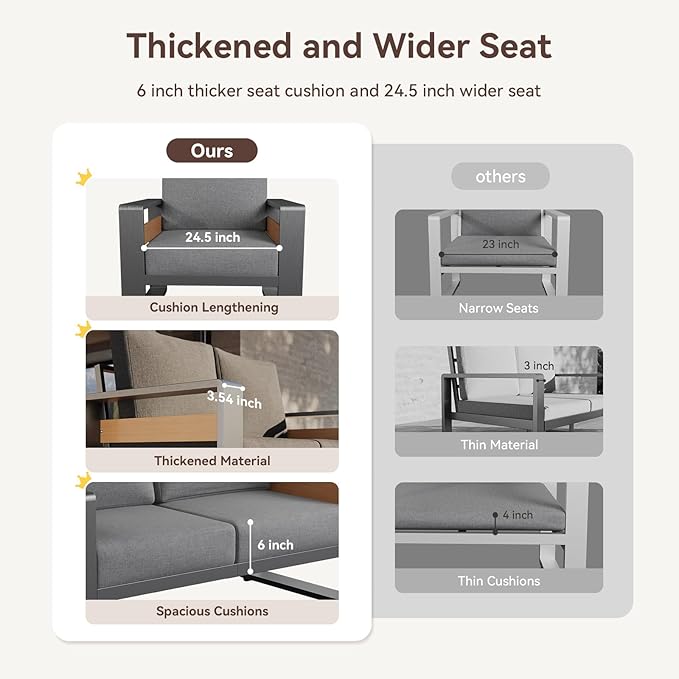 Aoxun Aluminum Outdoor Patio Furniture Set, 2 Seats Metal Sectional Patio Furniture, Modern Outside Sectional Set for Backyard, Love Seat Sofa ×1, Dark Grey & Dark Grey