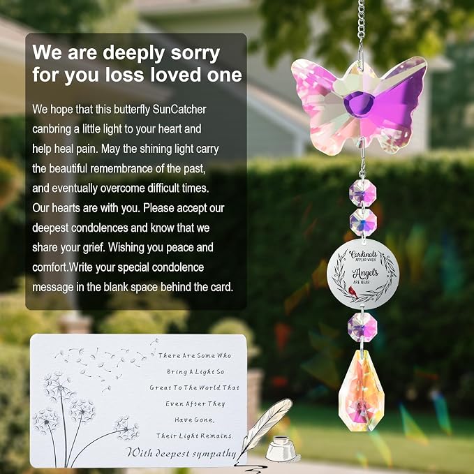 Unique Memorial Sympathy Gifts for Loss Loved One,Bereavement Gift Idea Crystal Rainbow Maker Butterfly Suncatcher in Remembrance Gifts for Grief Sorry for You Loss Mum Dad