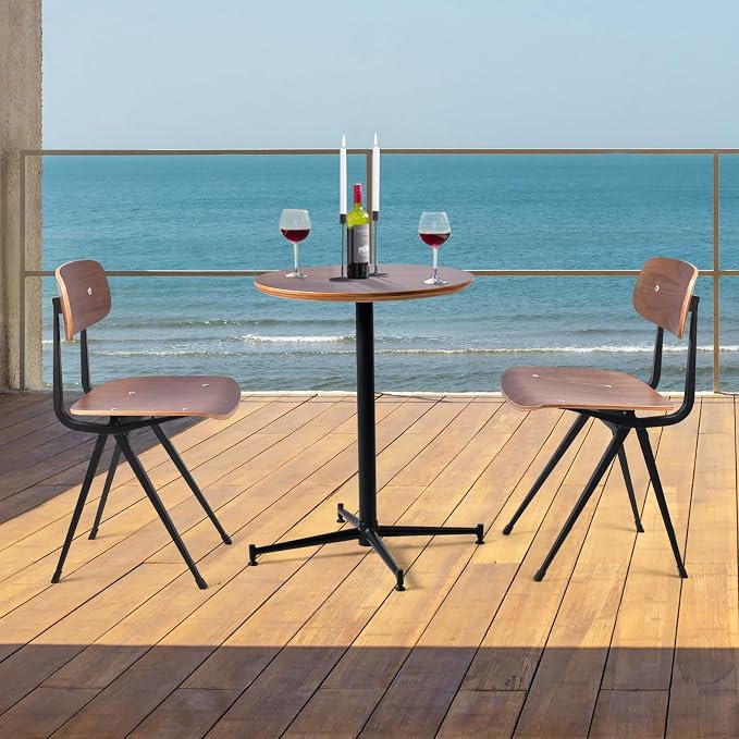 LOKKHAN Oak Top Premium Steel Patio Bistro Table, Backyard Dining Table, Indoor-Outdoor Bar Table, Garden Coffee Table, Heavy Duty Round Metal Side Table, Waterproof, (23.6" Diax29.5 H)