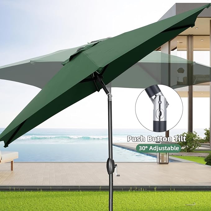 9ft Patio Umbrella Outdoor Portable Table Market Umbrella with Push Button Tilt/Crank,Green