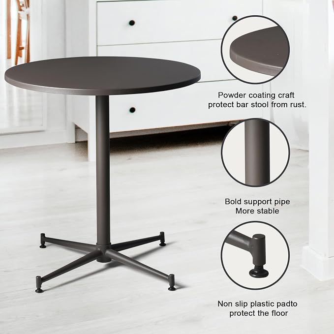 LOKKHAN Premium Steel Patio Bistro Table, Backyard Dining Table, Indoor-Outdoor Bar Table, Garden Coffee Table, Heavy Duty Round Metal Side Table, Waterproof, (27.5" Diax29.5 H)