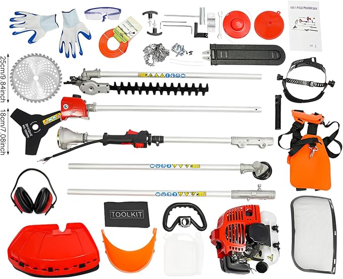 2-Stroke Weed Eater Gas Powered, 51.7cc Gas Hedge Trimming Tools with Extension Pole, Gardener Hedge Shears for Cutting Sawing Lawn Edges, Lawns, 6500rpm