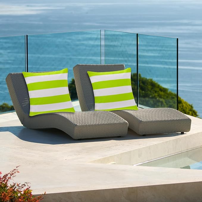 tiggell 4 Pack Waterproof Pillow Covers Outdoor Throw Pillowcases Decorative Garden Cushion Case for Home Garden Patio Couch Balcony Striped (Green & White, 18 * 18 inch)