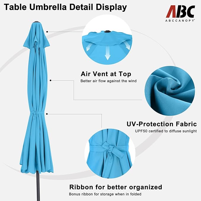 ABCCANOPY 7.5ft Scalloped Patio Umbrella, Outdoor Table Umbrella with Tilt and Crank, Fiberglass Ribs Deck Umbrella for Patio, Pool, Garden, Picnic (Turquoise Blue)