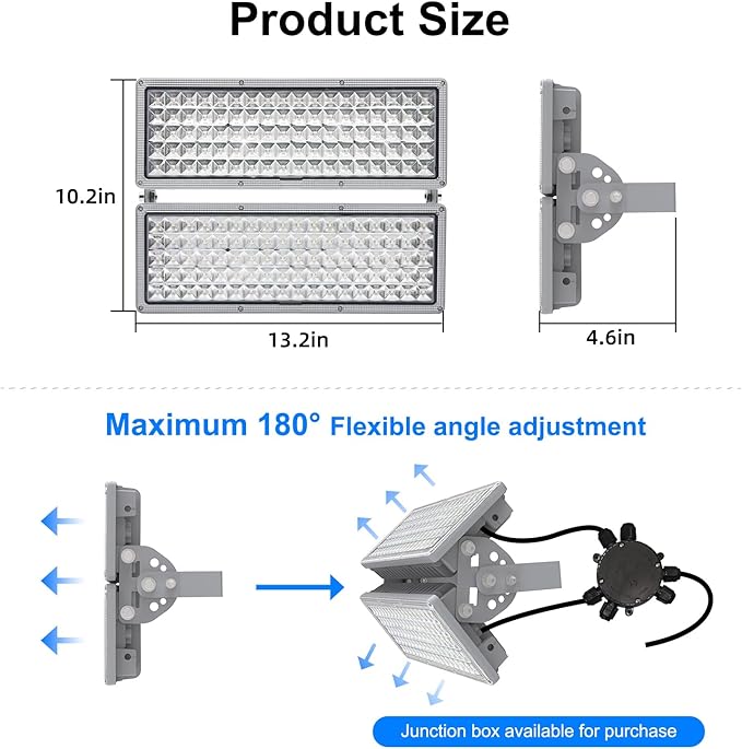 Kekeou 200W LED Flood Light Stadium Lights Outdoor LED 200 Watt Exterior Flood Lights Adjustable Lighting Angle 28000LM 6500K Arena Lights IP67 Waterproof for Backyard