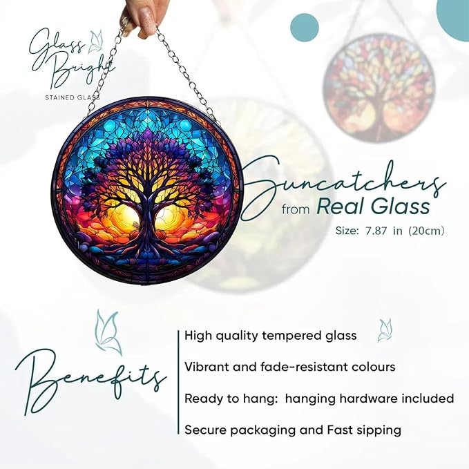 Colorful Butterfly Suncatcher -7.9 in Stained Glass Window Hanging Sun Catcher Garden Decor