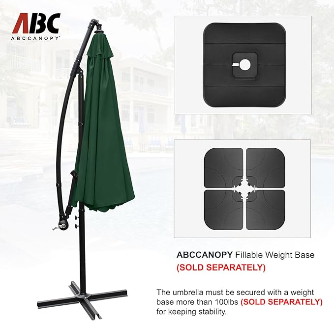 ABCCANOPY 9FT Cantilever Patio Umbrella with base included (Green)