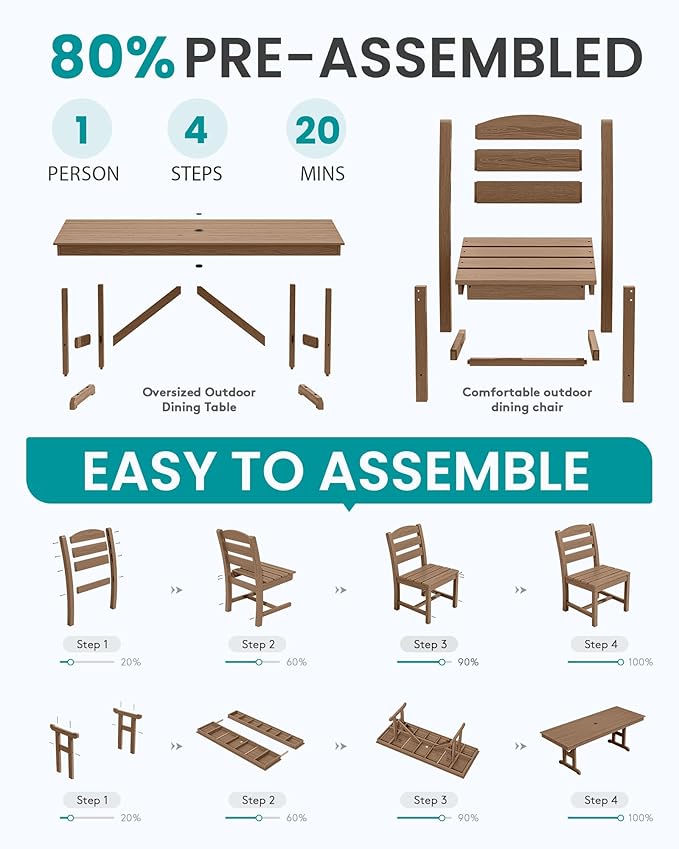 SERWALL Outdoor Armless Dining Chairs Set of 2, All-Weather HDPE Patio Chair with 19.7" Widened Seat, for Backyard, Garden, Brown