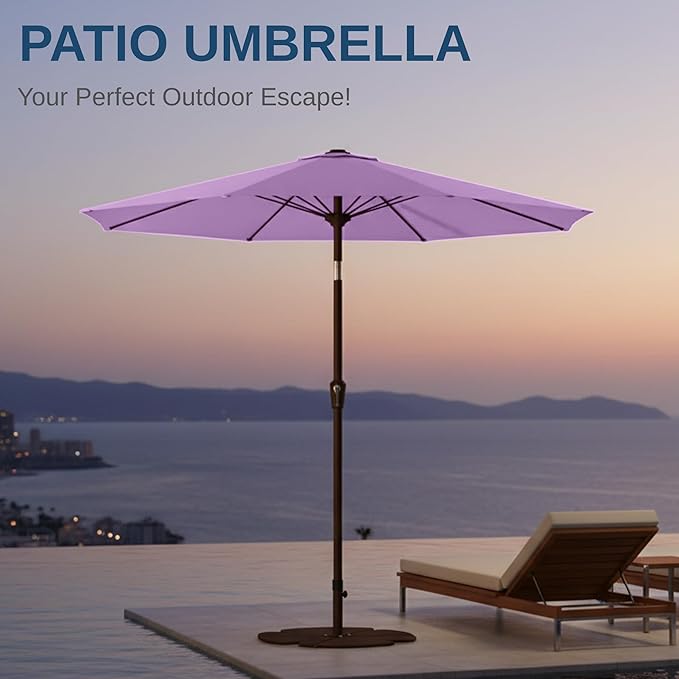 9ft Patio Umbrella with Push Button Tilt and Crank,Outdoor Market Table Umbrella UV Protection 8 Sturdy Ribs for Backyard,Garden,Pool,Deck(Taro Purple)