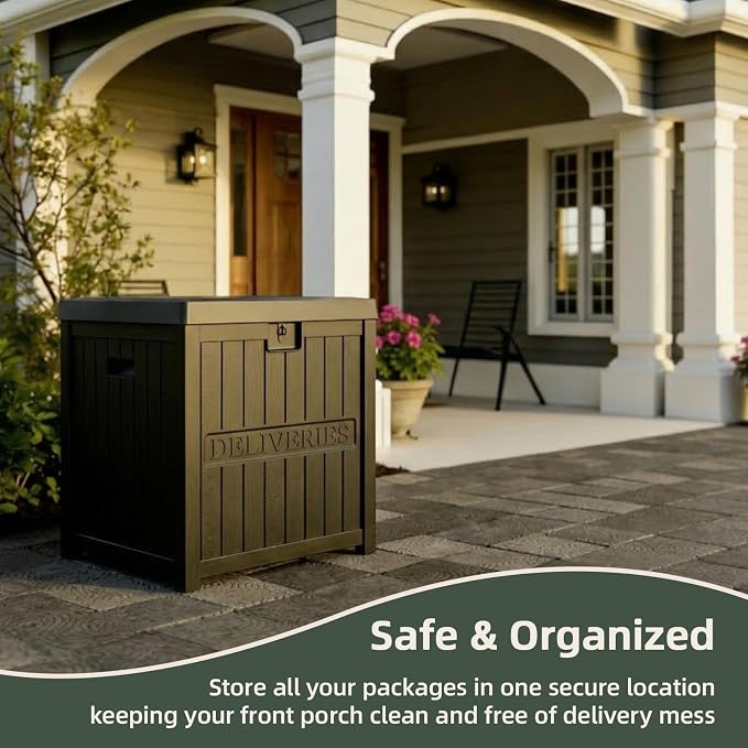 ZYJOYY Package Delivery Box for Outside-51 Gallon Parcel Drop Box with Lockable Secure, Waterproof Resin Lock Box for Porch, Curbside, Patio, Home