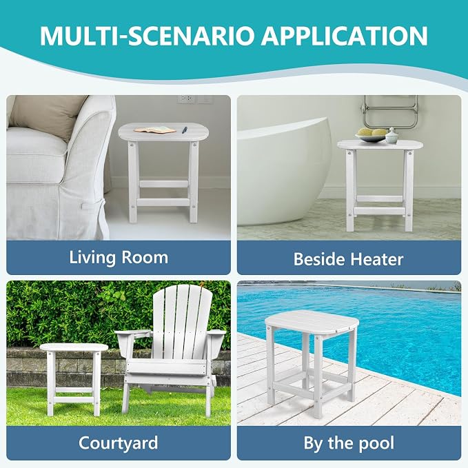 Plawdlik Hdpe Outdoor Adirondack Side Table, Wooden Textured, Set for Patio, Garden, Porch, Pool Composite Patio, Backyard, Bathroom and Indoor, Maintenance & Weather Resistant (White)