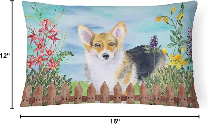 Caroline's Treasures CK1204PW1216 Pembroke Corgi Spring Canvas Fabric Decorative Pillow Machine Washable, Indoor Outdoor Decorative Pillow for Couch, Bed or Patio, 12HX16W