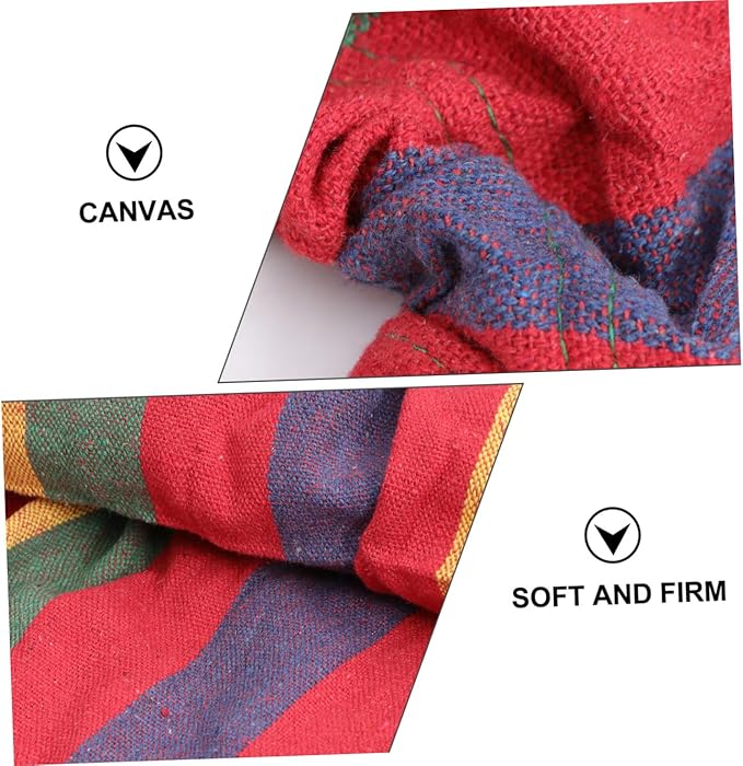 Toddmomy Single Person Widened Rainbow Striped Canvas Hammock for Travel and Outdoor Leisure, Red Anti-tip Cotton Swing Suitable for Camping and Backyard Use