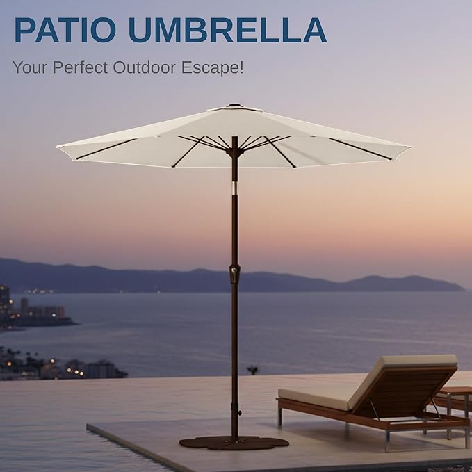 9ft Patio Umbrella with Push Button Tilt and Crank,Outdoor Market Table Umbrella UV Protection 8 Sturdy Ribs for Backyard,Garden,Pool,Deck(Creamy-white)