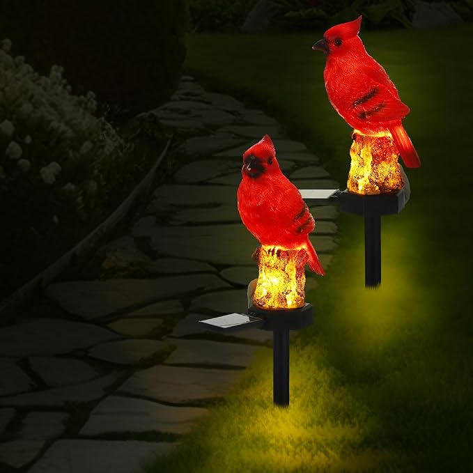 Baquler 2 Pack Cardinal Solar Lights Cardinal Outdoor Decor Red Bird Solar Light Bird Figurine Garden Stake Pathway Garden Lawn Yard Decorations for Mother Mom Grandma Women Gifts