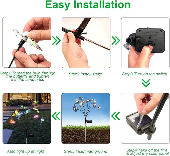 MRHEPHAESTUS Solar Garden Butterfly Lights, 4 Pack 48 LED Solar Swaying Lights, 7 Color Changing Waterproof Firefly Light Outdoor Fairy Light for Garden Patio Yard Pathway Flower Bed Decoration