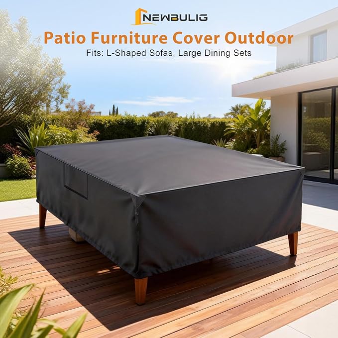 NEWBULIG Waterproof Patio Furniture Covers, Heavy-Duty 600D 108"L x 82"W x 28"H All-Weather Outdoor Furniture Cover Anti-UV with Air Vent for Couch, Sectional Sofa, Table and Chair, Black