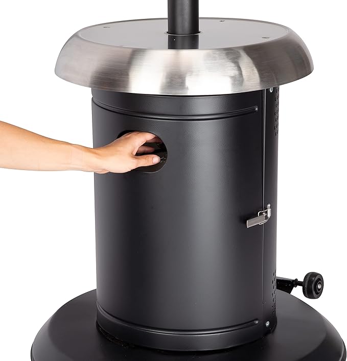 Cuisinart Perfect Position Propane Patio Heater, 38,200 BTU Powerful Directional Stainless Steel Outdoor Heater with Hidden Tank and Drink Table, Swivel Arm and Reflective Heat Shield