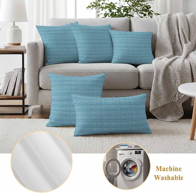 Outdoor Waterproof Throw Pillow Covers Set of 2 Teal Stripes Grain Pillowcases 20x20 Inches Solid Color Decorative Pillows Cushion Case Patio Pillows for Couch Bed Chair Garden