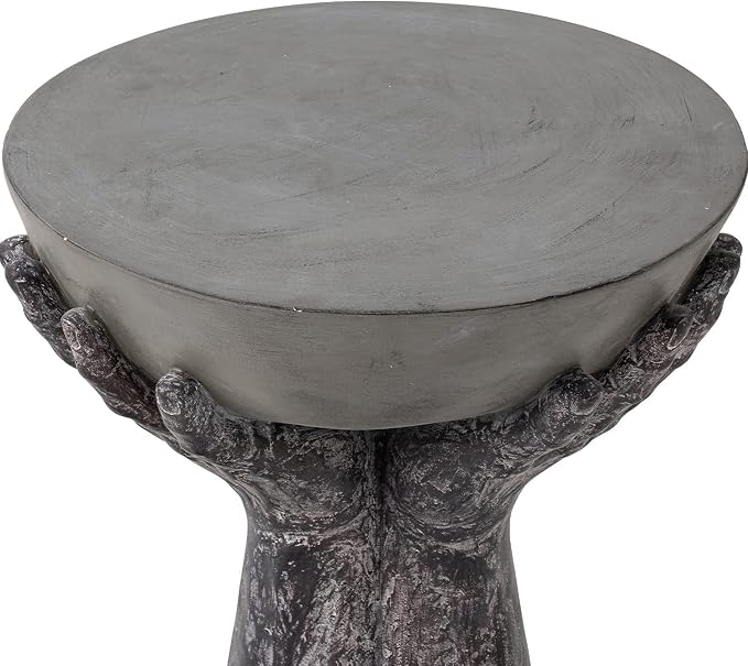 HOMPUS Round End Table Modern Concrete Side Table, Accent Coffee Table with Two Hands Base, Unique Home Décor for Living Room, Bedroom, Balcony or Outdoor