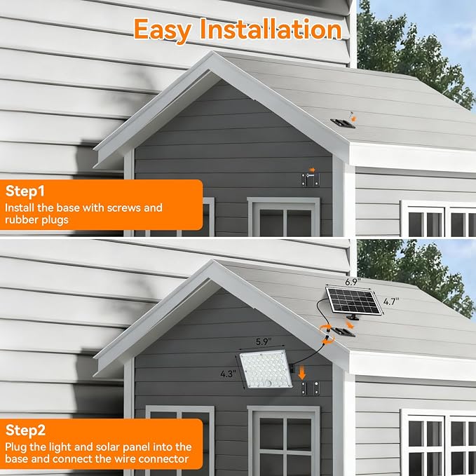 4Pack Solar Motion Lights Outdoor,3600LM Bright 184 LEDs Larger Solar Panel Security Lights 3600mAh Battery,3 Modes Flood Lights Outside 6500K IP65 Waterproof for Yard,Garage,Patio,16.4ft Cord