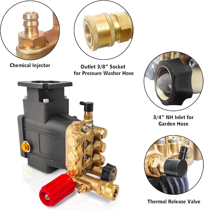3400 PSI Pressure Washer Pump, 3.0 GPM, 3/4" Shaft Replacement Pump | 2500-3400 psi Restore Cleaning Power • Fits 5–8HP Engines • Brass Head • Replacement Pump for Gas Pressure Washers