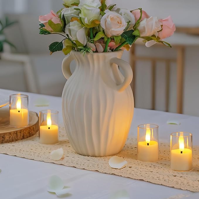 Flameless Small Tea Light LED Candles, Acrylic Battery Operated Votive 1.7" x2.5" with Remote Control and Timer, Tealight White Flickering Warm Light Pack of 15 Electric Long Lasting