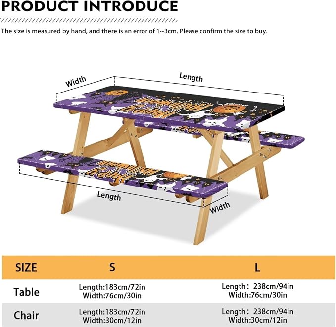 Halloween Pumpkin Picnic Table Cover with Bench Covers Washable Outdoor Camping Tablecloth Summer Abrasion Resistant Waterproof Picnic Table Cover 3 Piece Set