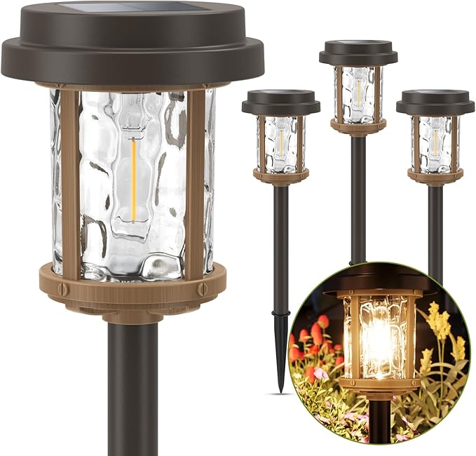 XMCOSY+ Solar Pathway Lights, Dual-Tone Solar Lights Outdoor Waterproof IP65, 20 LM LED Bright Glass Outside Light for Garden Path Yard Walkway Driveway (Black & Brown)