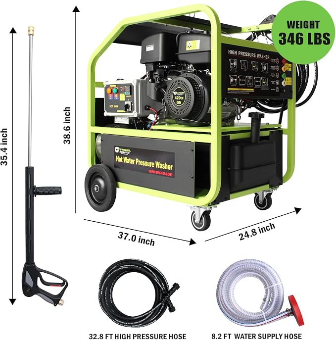 Green-Power America 4000 PSI 4 GPM Gas Hot Water Pressure Washer, Electric Start Commercial Gas Engine, Movable Heavy Duty Power Washer for Car Detailing, Home Yard, Driveway, Industrial Cleaning
