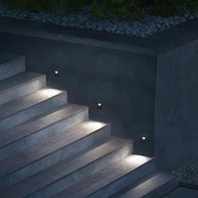 LEONLITE 5CCT 120V LED Step Lights, 3.5W 150LM 5%-100% Dimmable Indoor Outdoor Waterproof Vertical Stair Light, 2700K/3000K/3500K/4000K/5000K Selectable, CRI90, ETL, Aluminum, Black, Pack of 6
