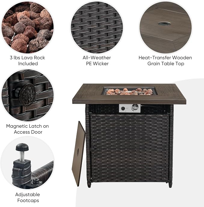 Belord 4 Piece Patio Wicker Furniture Set, Outdoor Swivel Rocker Chairs, All Weather Outdoor Patio Couch with Fire Pit Table for Deck Porch, Brown Wicker/Gray
