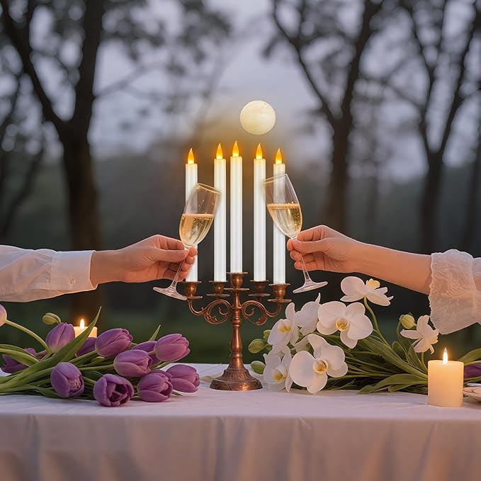 wemarry Flameless Taper Candles 10" Dripless Battery Operated Taper Candles Included Remote Timer 400+ Hours by 2AA Batteries for Halloween Christmas Wedding (White, 24 Pack)