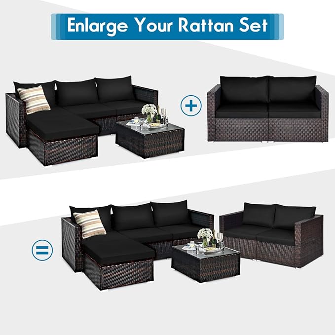 COSTWAY 2PCS Patio Rattan Corner Sofa Sectional Furniture Conversation Set
