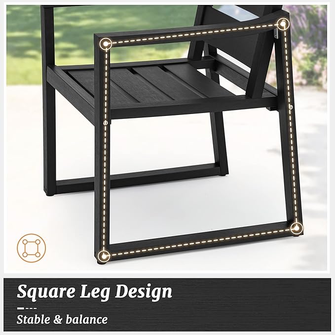 Cozyman HDPS Outdoor Dining Chairs Set of 6, 350LBS, Patio Dining Chairs with Armrest, All Weather Outdoor Kitchen Chairs with Square Frame Legs for Outdoor Indoor, Lawn, Garden, Backyard, Black